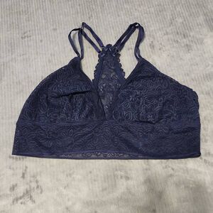American Eagle Outfitters Aerie Bralette Navy Blue Lace Size L Racerback Triangl